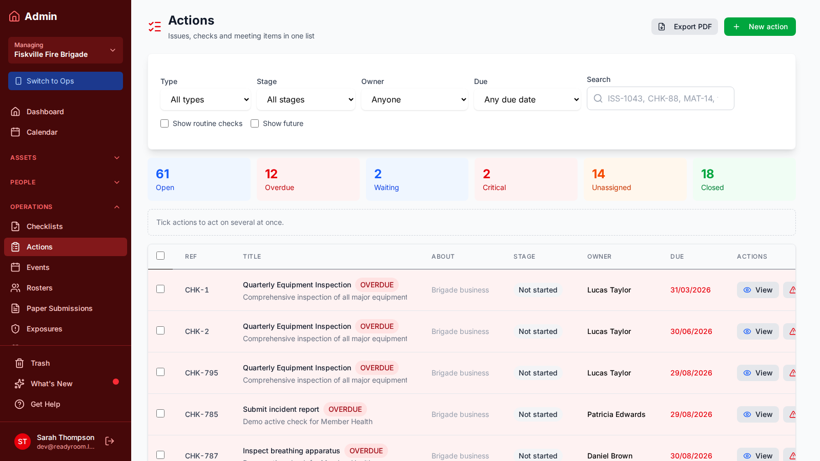 Actions Register screenshot