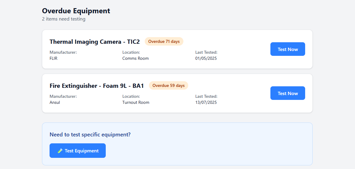 Equipment & Hose Tracking screenshot