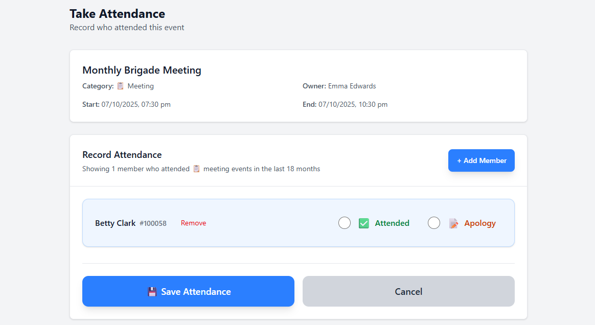 Event Scheduling & Attendance screenshot