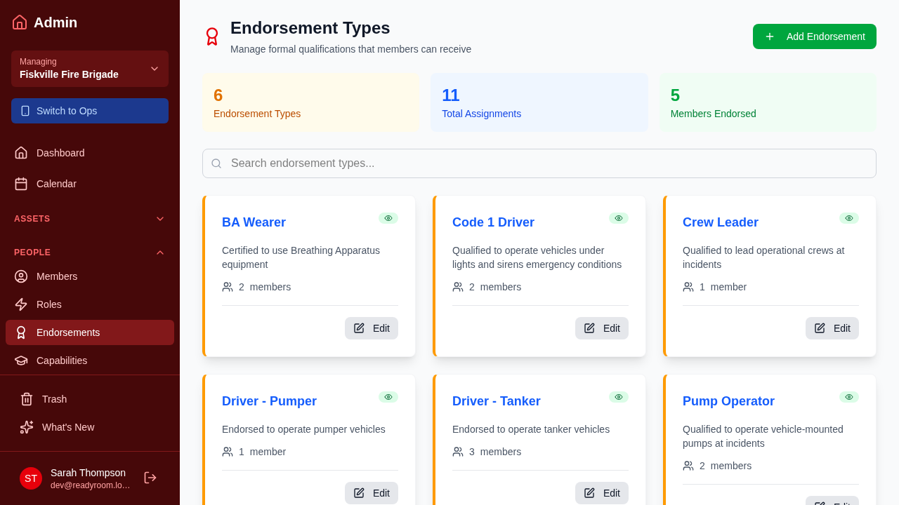 Member Qualifications & Endorsements screenshot