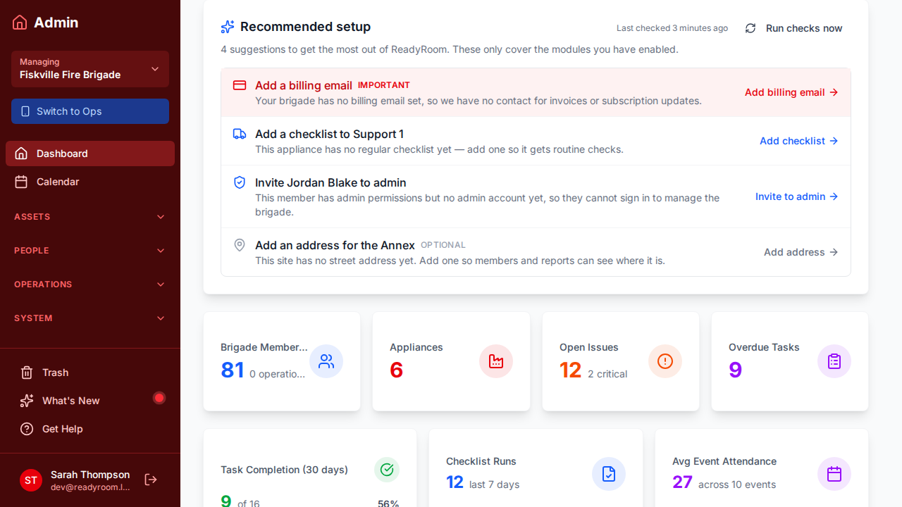 Recommended setup health checks on the ReadyRoom dashboard